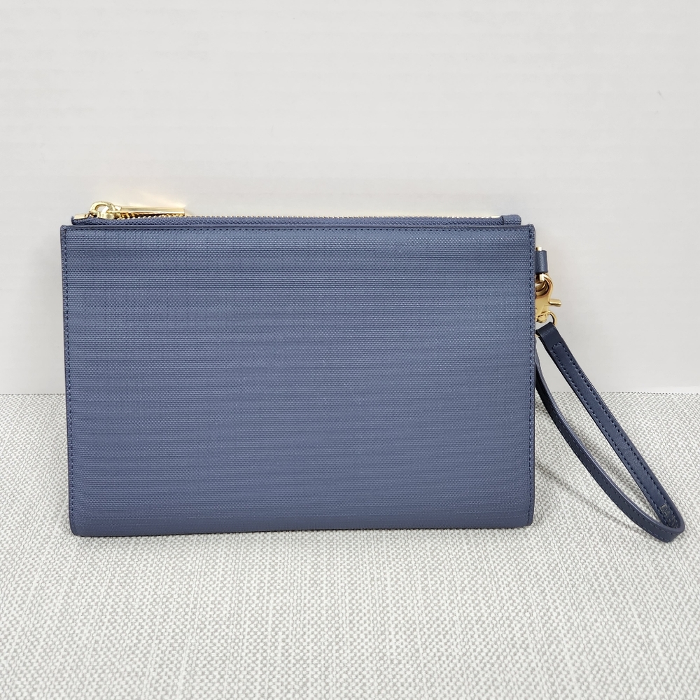Dagne Dover Essentials Coated Canvas Blue Clutch Wallet Wristlet